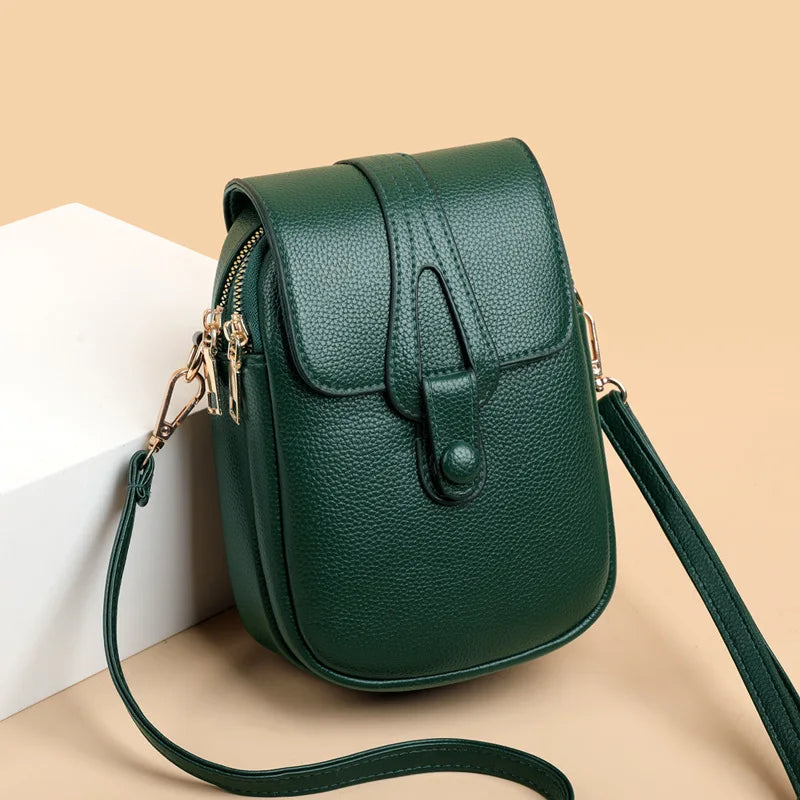 Mini Leather Crossbody Bag – Multi-Layer Phone & Shoulder Purse