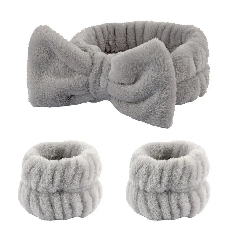 Coral Fleece Spa Headband & Wristband Skincare Set