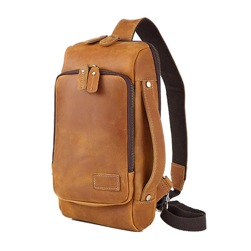 Retro Men S Chest Bag Genuine Leather Chest Large-Capacity Hand-Held Crossbody Backpack