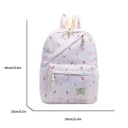 Lovely Sweet Polka Dot Floral Print Backpack Teen Girls Lightweight Large Storage Versatile School