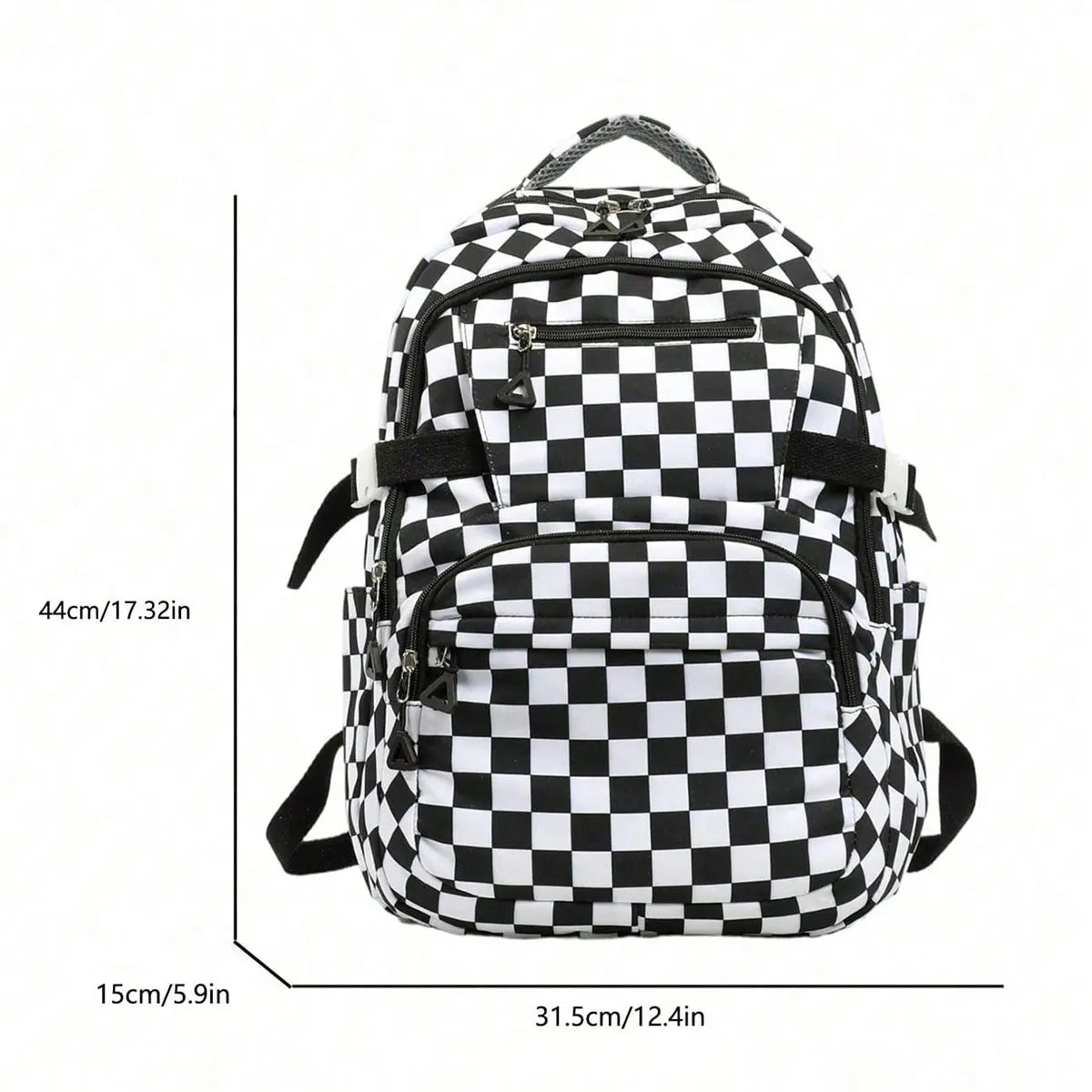 Retro Trendy Checkerboard Patterned Large Capacity Student Backpack Nylon Lightweight Casual Campus