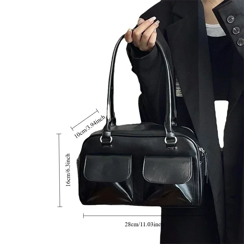 Vintage Women Business Shoulder Bags Simple Ladies Commute Tote Bag Pu Leather Female Underarm