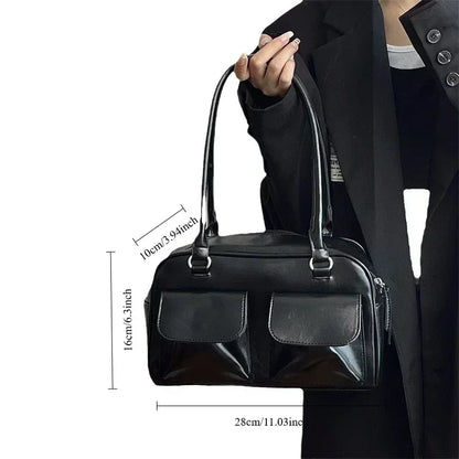 Vintage Women Business Shoulder Bags Simple Ladies Commute Tote Bag Pu Leather Female Underarm