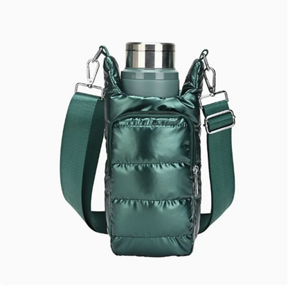 Water Bottle Carrier Crossbody Bag – Puffer Sling Holder with Pocket