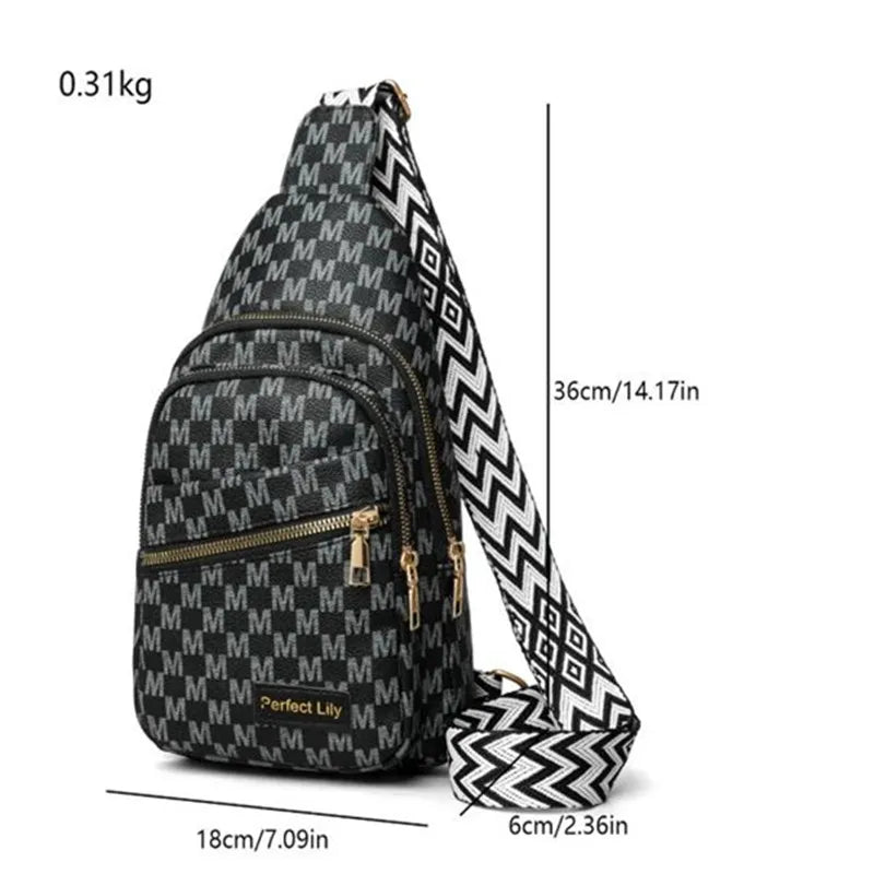 Letter M Design Leather Men Women Chest Bag Multi Layer Zipper Pocket Shoulder Cross Body Bags