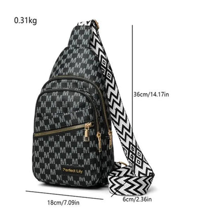 Letter M Design Leather Men Women Chest Bag Multi Layer Zipper Pocket Shoulder Cross Body Bags