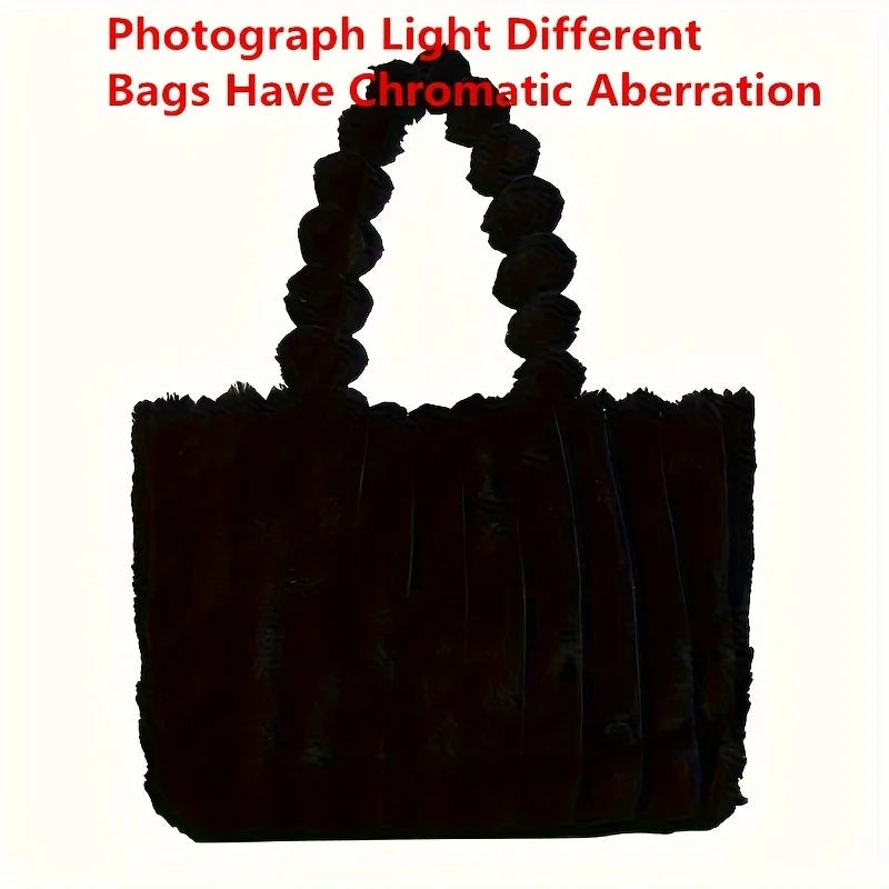 Large Capacity Plush Tote Bag Stiped Faux Fur Shoulder Bag - Soft