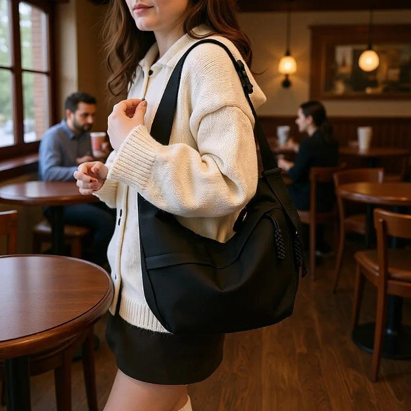 Nylon Crescent Crossbody Bag – Women's Wide Strap Shoulder Messenger Bag