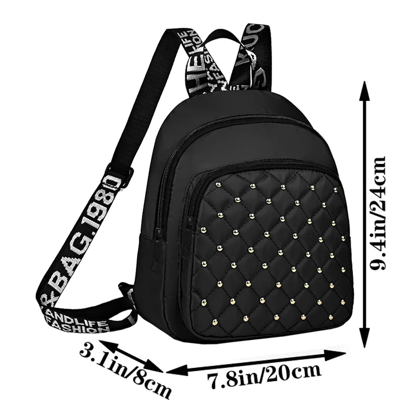 Studded Mini Backpack for Women – Quilted Soft Fabric Rucksack