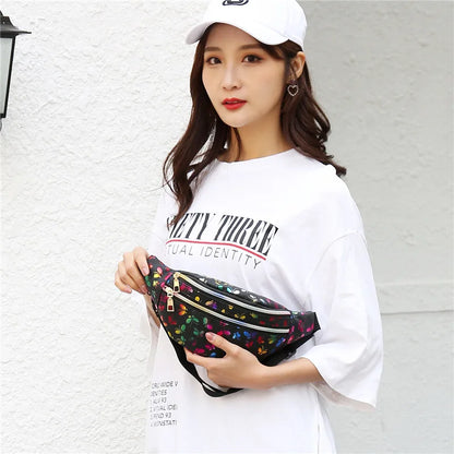 Fashionable Waist Bag Double Zipper Butterfly Multifunctional Shoulder Crossbody Pu Change Mobile