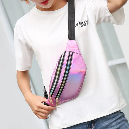 Ladies Laser Waist Bag Pu Multi-Function Color One Shoulder Sling Large Capacity Mobile Phone