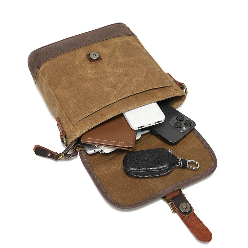 Vintage Canvas Shoulder Bag Cross-Body Wear Resistant Small Chest Men S Leather Briefcase