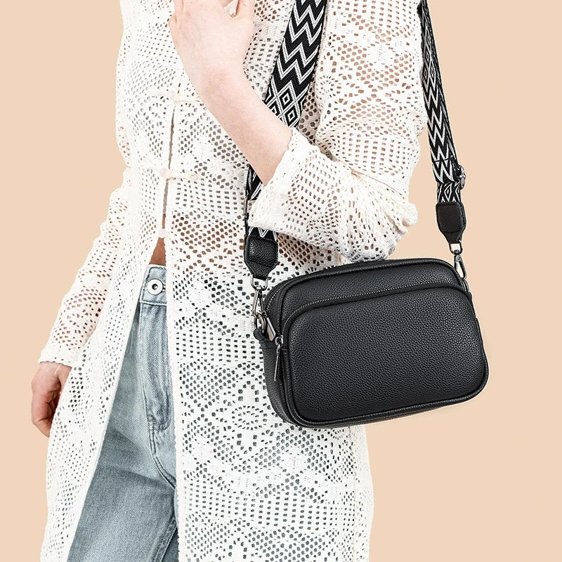 Leather Crossbody Bag – Geometric Strap Shoulder Bag for Women