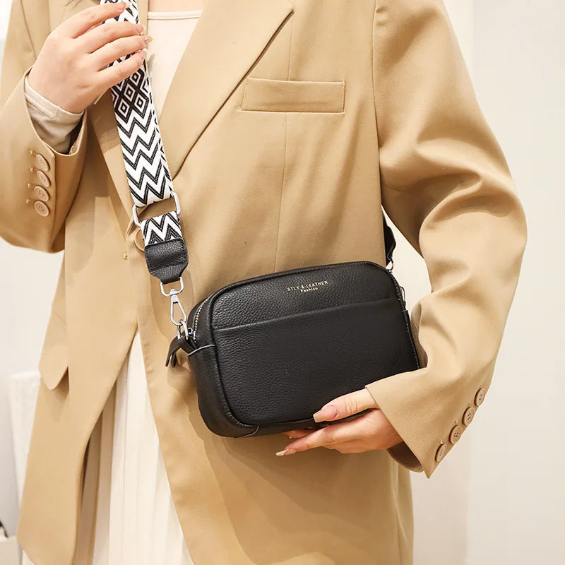 Multi-Layer Square Female Cross-Body Leather Change Cell Phone Storage Texture Commuting Shoulder