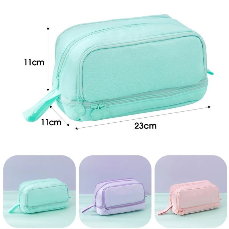 Large Capacity Pencil Case – Multi-Layer Stationery Pouch with Mesh Pockets