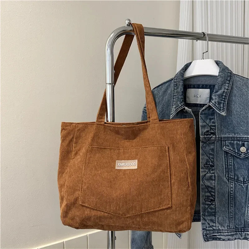 Corduroy Tote Bag for Women – Large Capacity Shoulder Handbag