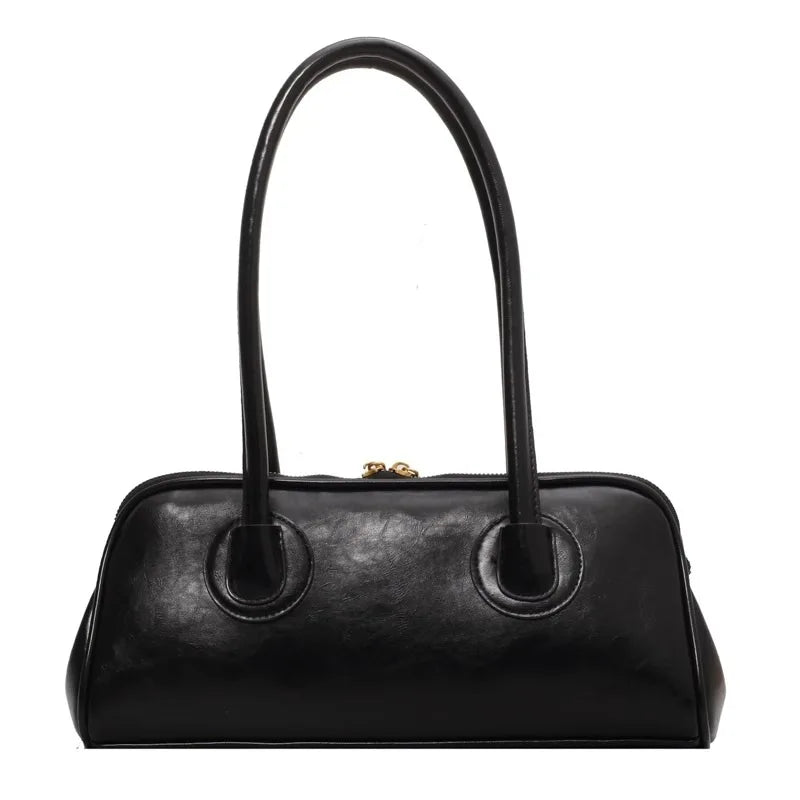 Retro Leather Baguette Shoulder Bag – Elegant Women's Handbag