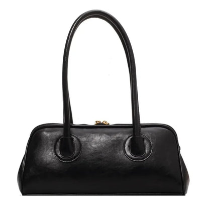 Retro Leather Baguette Shoulder Bag – Elegant Women's Handbag