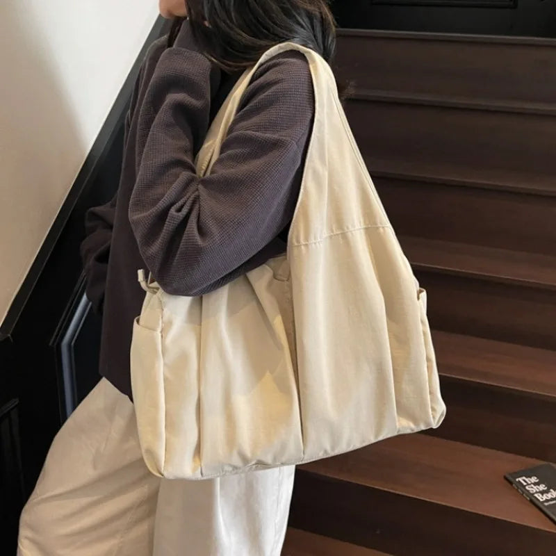 Large Nylon Shoulder Tote Bag – Soft Wrinkle Travel Handbag