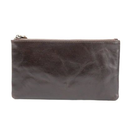 Unisex Genuine Leather Long Zipper Wallet Clutch Thin Top Layer Cowhide Oil Wax Leather Retro Wallet