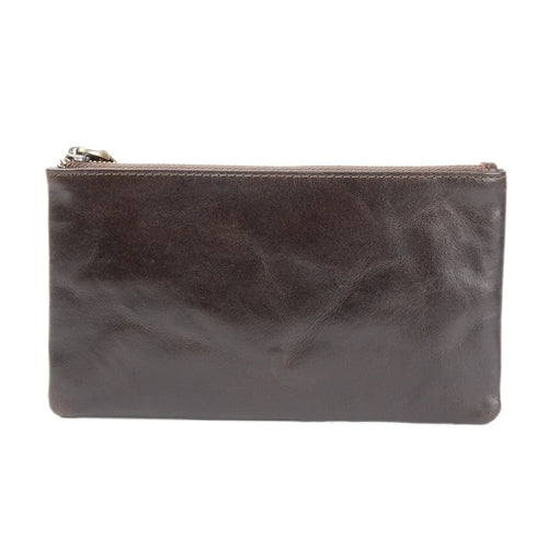 Unisex Genuine Leather Long Zipper Wallet Clutch Thin Top Layer Cowhide Oil Wax Leather Retro Wallet