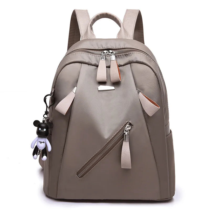 Waterproof Nylon Backpack for Women – Multi-Pocket Travel & School Bag