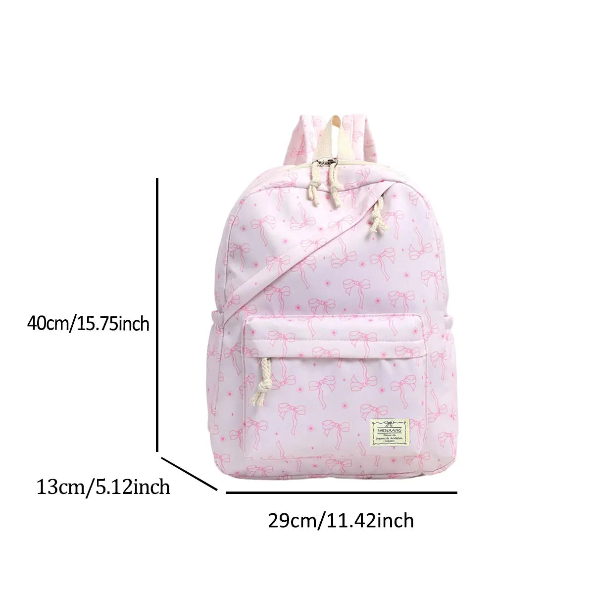 Gentle Romantic Bow Polka Dot Printed Backpack Nylon Lightweight Large Capacity Girls Campus Student