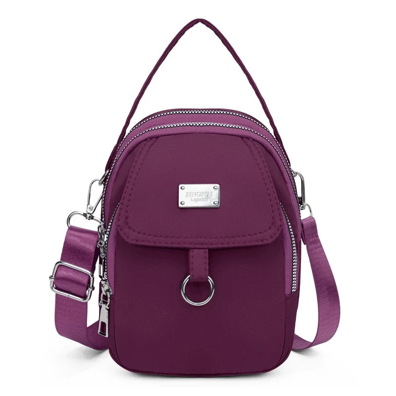 Mini Crossbody Bag for Women – Nylon Multi-Zip Shoulder Purse with Top Handle