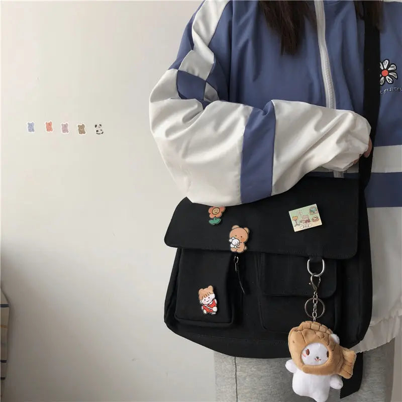 Cute Canvas Messenger Bag for Women – Kawaii Printed Shoulder Satchel