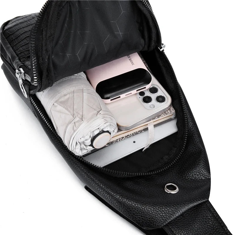 Men's Crossbody Sling Bag – Crocodile Pattern PU Leather Chest Bag