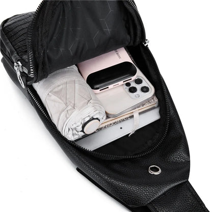 Men's Crossbody Sling Bag – Crocodile Pattern PU Leather Chest Bag