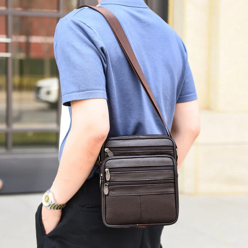 Real Leather Men S Cross-Body Bag Casual All Shoulder Cowhide Backpack Large Capacity Mobile Phone
