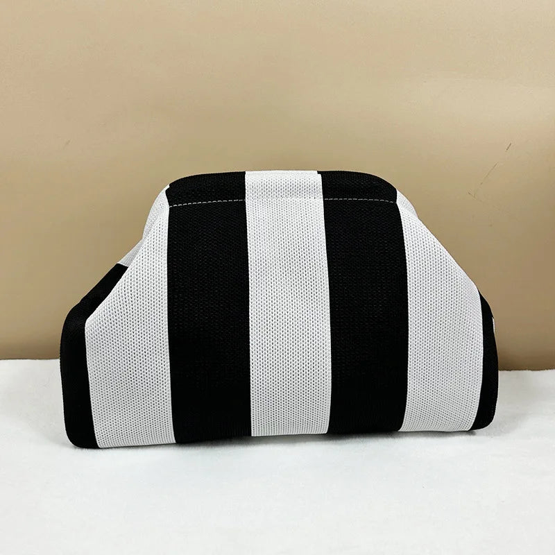 European American Trendy Hot-Selling Women S Striped Makeup Bag Knitted Bag Summer Beach Clutch Bag