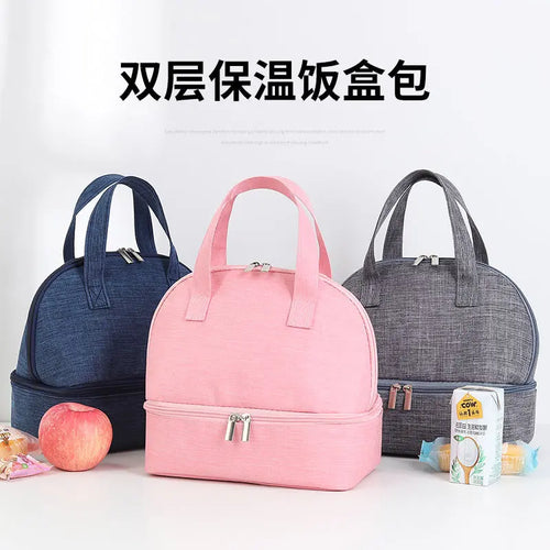 Insulated Bag Aluminum Foil Thickened Lunch Box Handheld Double Bento Student - Thick