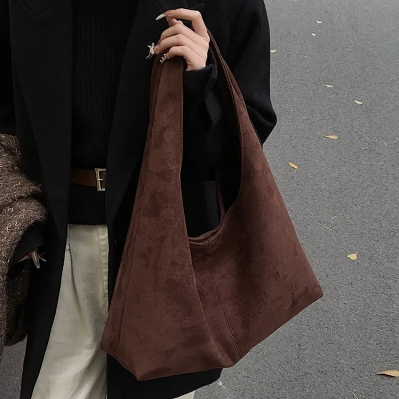 Suede Leather Hobo Tote Bag – Large Capacity Women's Shoulder Handbag