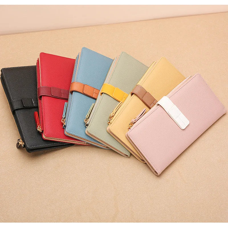 Purse Long Women S Drawband Color Contrast Money Clip Mobile Phone Storage Hold Stylish Zipper Card
