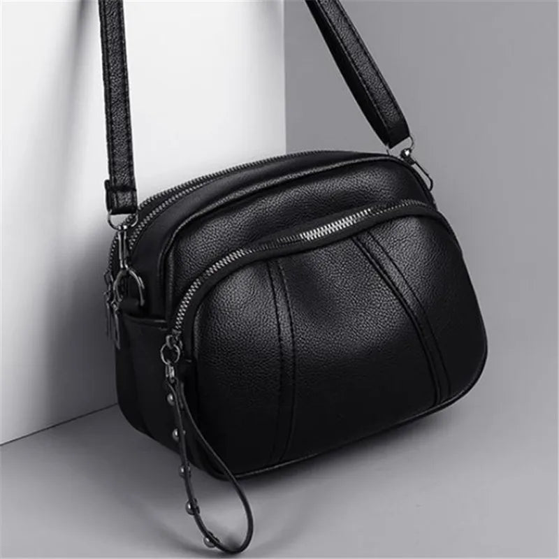 Women's Leather Crossbody Bag – Multi-Zip Shoulder Purse