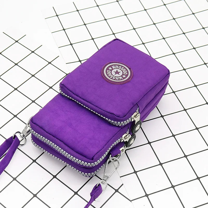 Nylon Shoulder Crossbody Phone Bag Women Sports Running Multi Layer Zipper Pouch Armband Bag