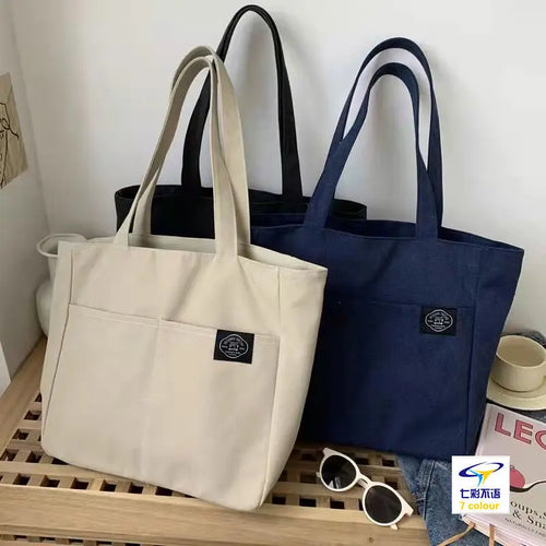 Large Canvas Tote Bag – Women's Soft Shoulder Bag for Students