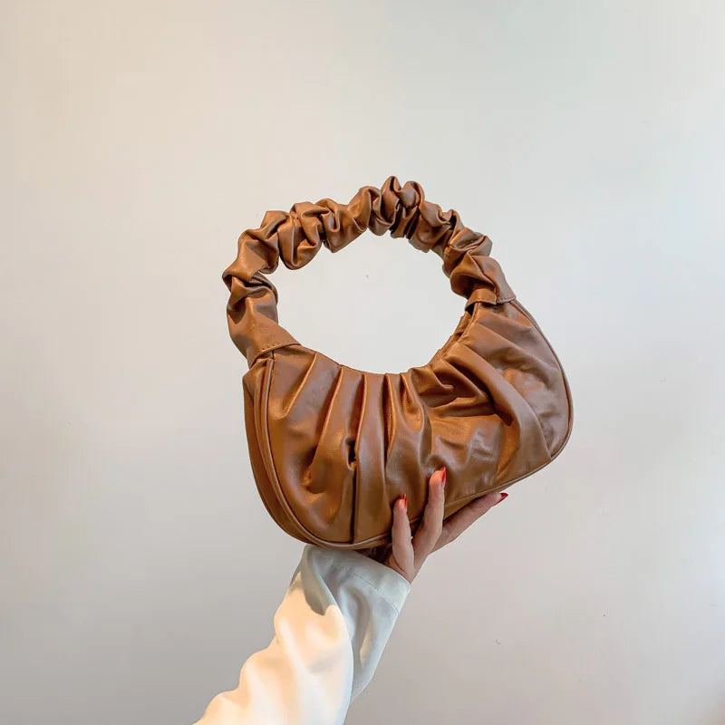 Ruched Hobo Bag Soft Cloud Handbag with Pleated Handle