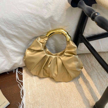 Elegant Glamorous Women Dinner Bag Solid Color Cloud Wrinkled Soft Pu Leather Handbag Prom Banquet