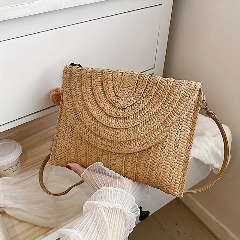 Straw Crossbody Bag for Women – Boho Woven Shoulder Bag