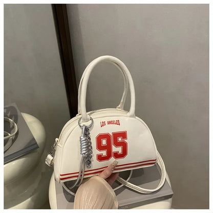 Retro Pu Leather Sporty Tote Bag Handbag Shoulder Crossbody Bag Woven Tassel Charm Streetwear Casual