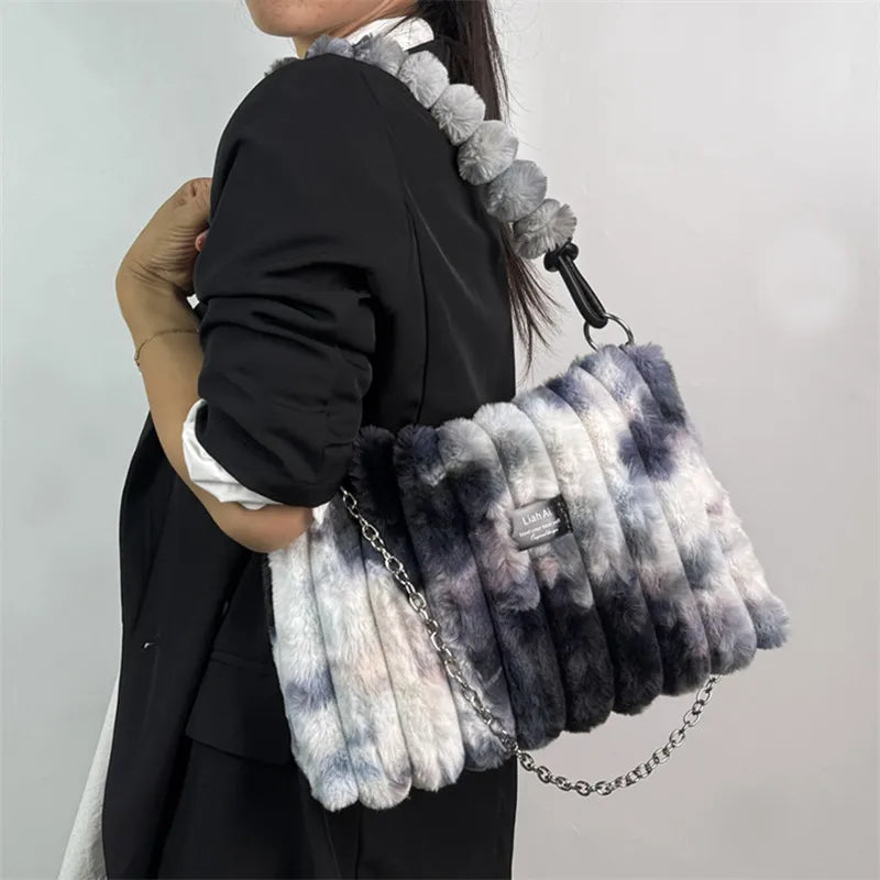 Plush Tote Bag – Women's Fuzzy Shoulder & Crossbody Handbag