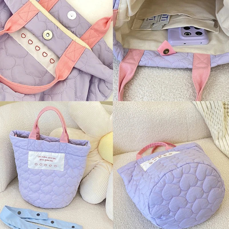 Korean Version Sweet Bento Bag Fashionable Large Capacity Purple Handbag Crossbody Mommy