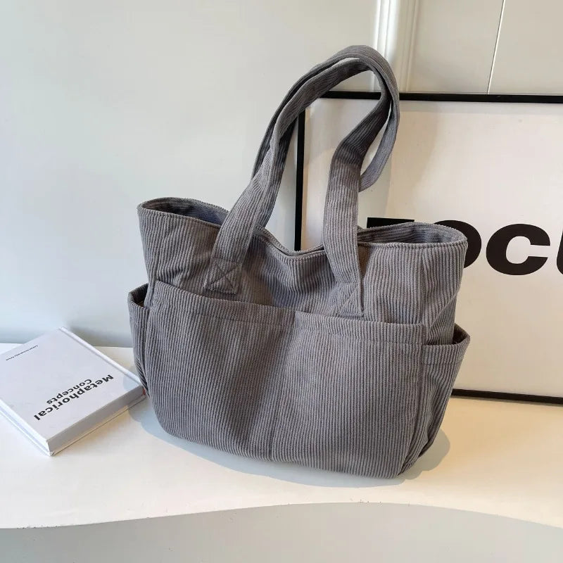 Corduroy Tote Bag – Large Shoulder Handbag for Women