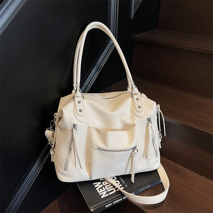 Leather Tote Bag with Tassel – Zipper Crossbody Handbag