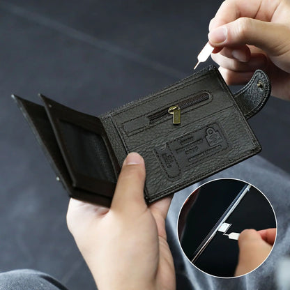 Men S Solid Color Large Capacity Security Brush Multi-Function Card Holder Small Change Storage