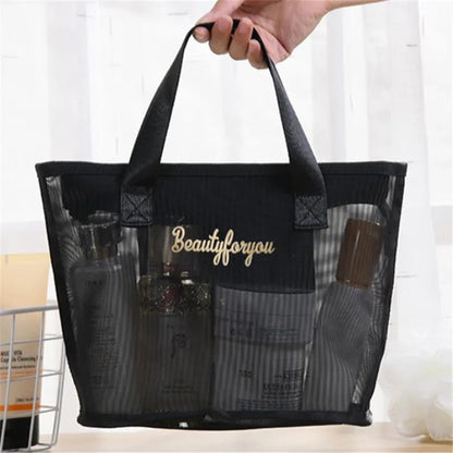 Mesh Tote Bag & Cosmetic Pouch Set – Large Capacity Travel Organizer