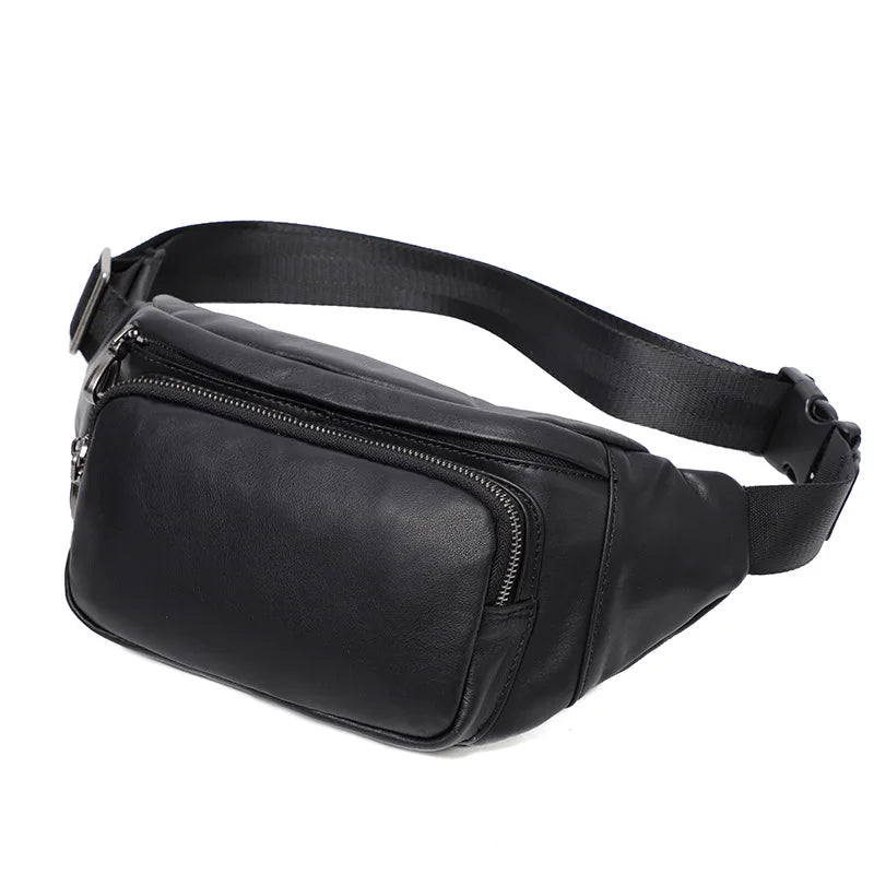 Men S Chest Bag Genuine Leather Casual Sports Crossbody Waist Bag Large-Capacity Top-Grain Cowhide
